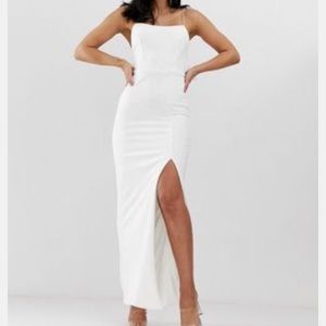 Gorgeous Club L white maxi gown with high slit